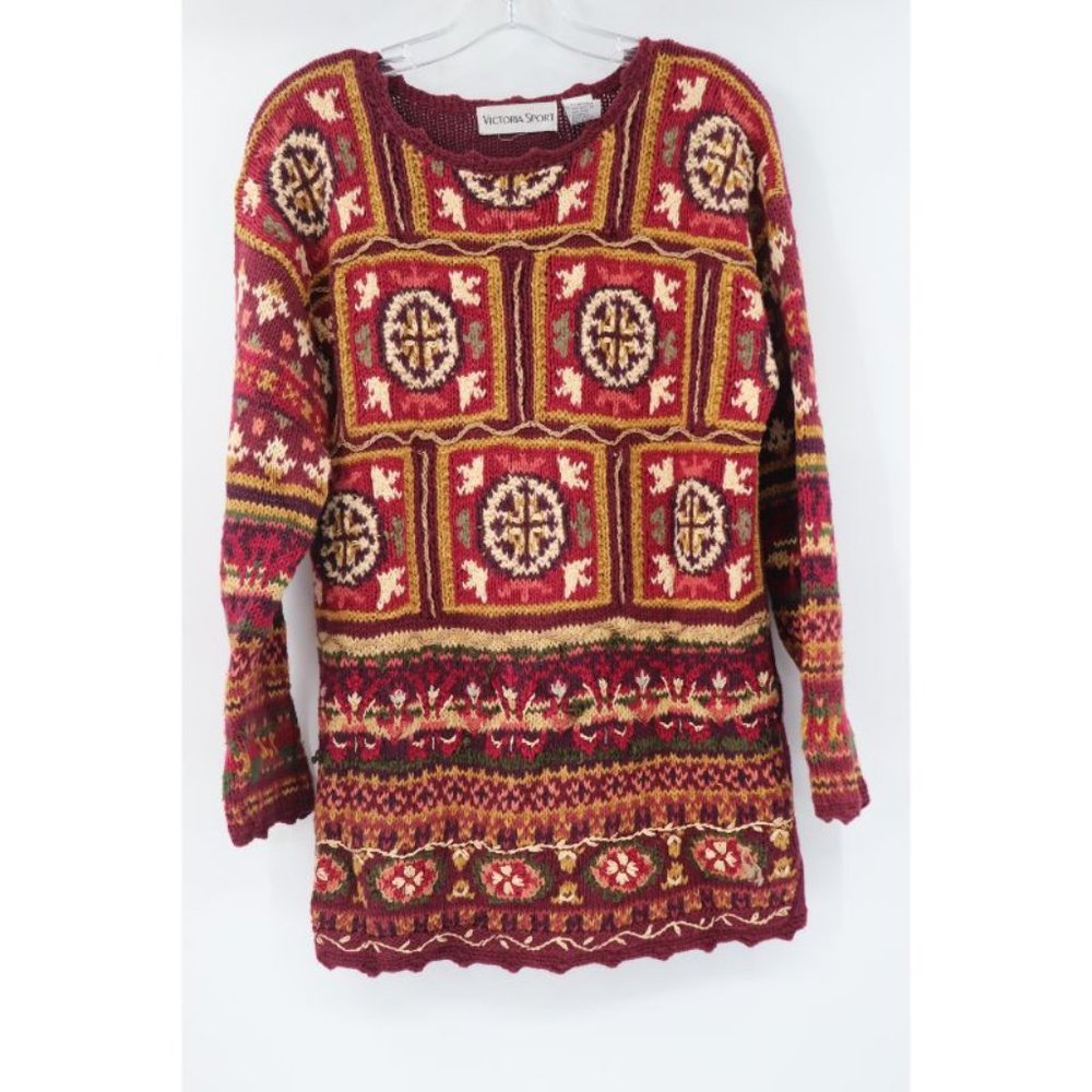 VTG victoria sport women’s m‎ long sleeve knit sweater multicolor cotton blend